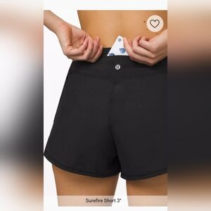 New! NWT Lululemon Surefire Shorts 3" Womens Size 14 in Black.